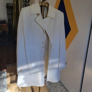 Banana Republic White Pea Coat L Woven Cotton Double Breasted Jacket